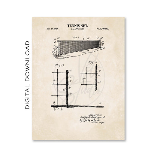 Tennis Net Patent Wall Art Print -  Vintage Tennis Decor DIGITAL DOWNLOAD