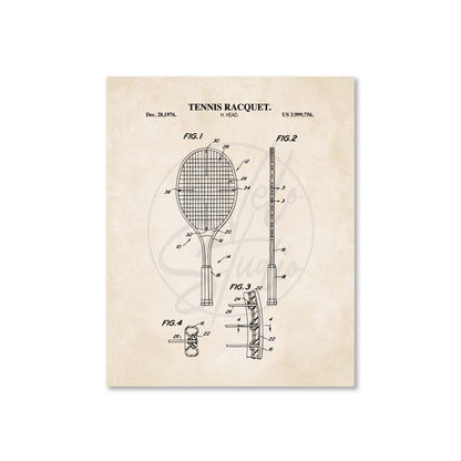 Tennis Racquet Patent Wall Art Print - Ready to Frame Sports Office Decor