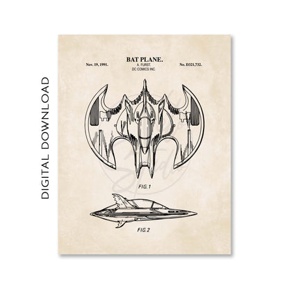 Bat Superhero Patent Wall Art - Plane - PRINTABLE DIGITAL DOWNLOAD