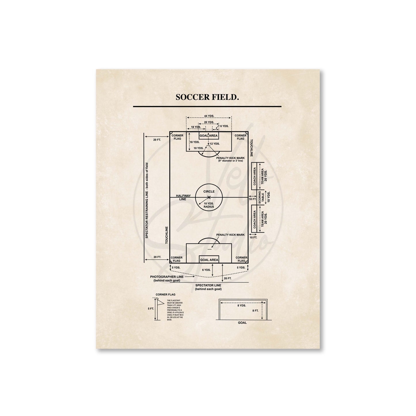 Soccer field diagram on a beige background