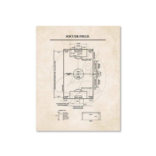 Soccer field diagram on a beige background