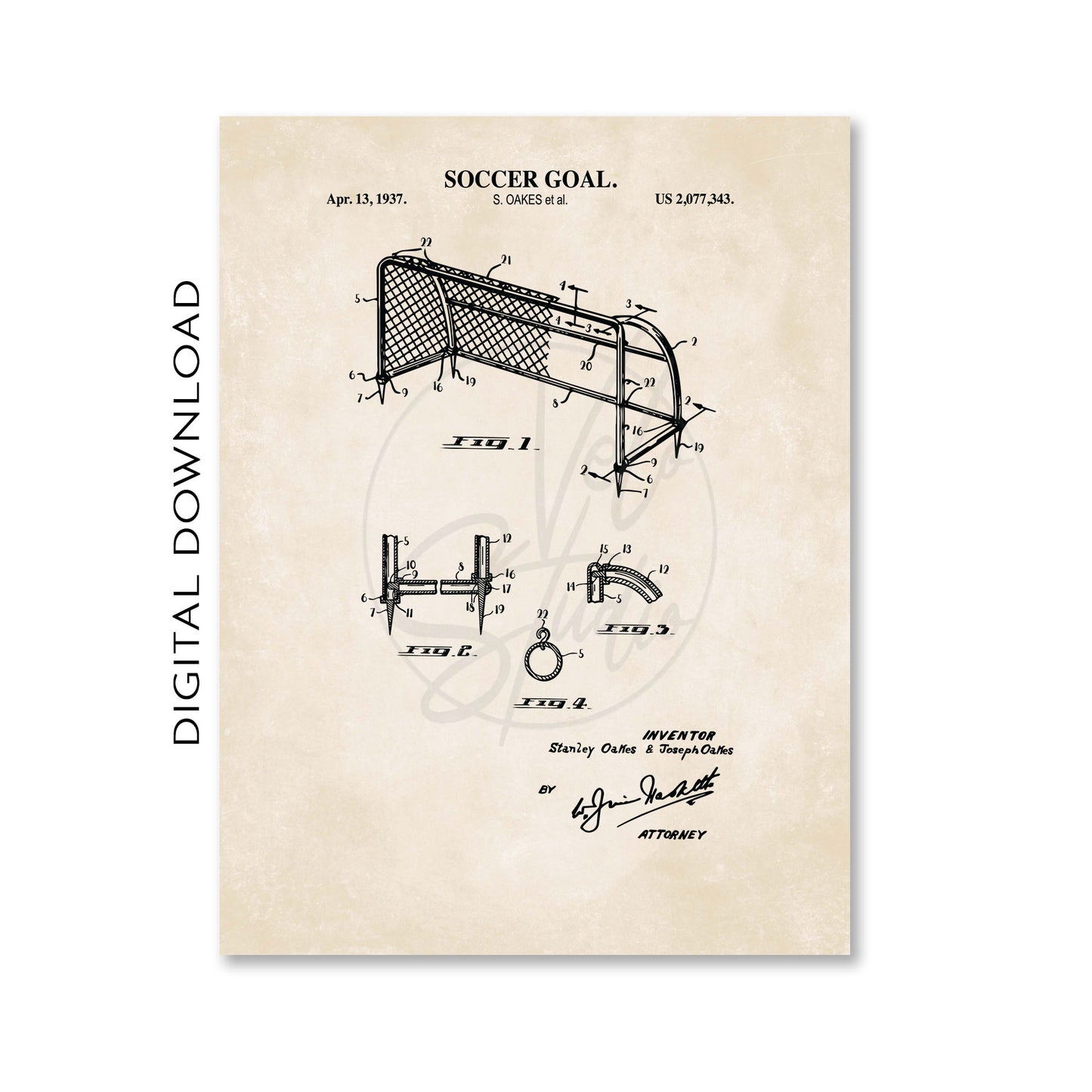 Soccer Goal Patent Wall Art -  DIGITAL DOWNLOAD