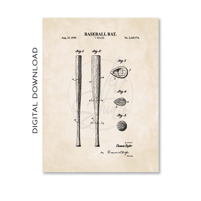 Baseball Bat Patent Wall Art - PRINTABLE DIGITAL DOWNLOAD