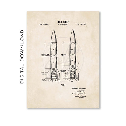 Space Rocket Wall Art Print   - PRINTABLE DIGITAL DOWNLOAD