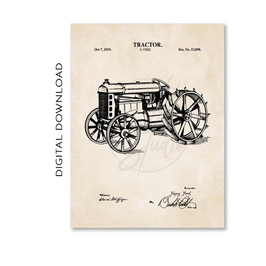Tractor Wall Art - Antique Farm Patent Print - PRINTABLE DIGITAL DOWNLOAD