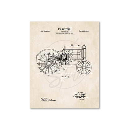 Vintage tractor patent poster on a beige background