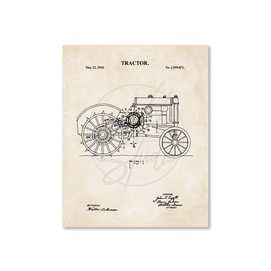 Tractor Wall Art - 1934 Tractor Patent Art - Ready to Frame Print