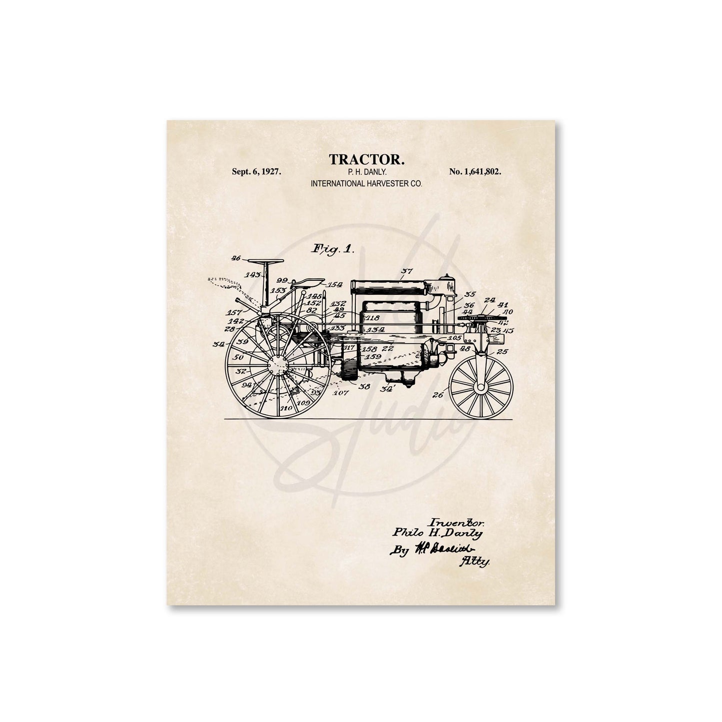 Vintage 1927 Tractor Patent Wall Art | Ready to Frame Print
