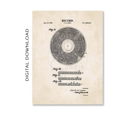 Vinyl Record Patent Wall Art - PRINTABLE DIGITAL DOWNLOAD