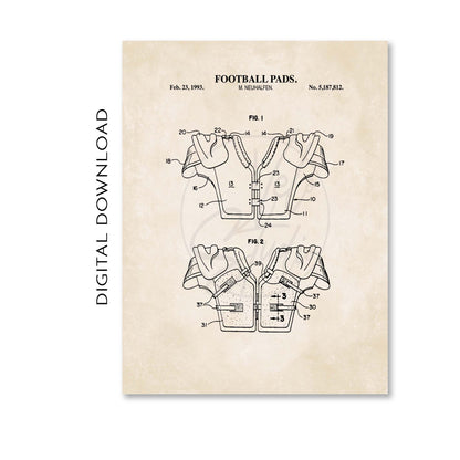 Football Pads Patent Wall Art - PRINTABLE DIGITAL DOWNLOAD