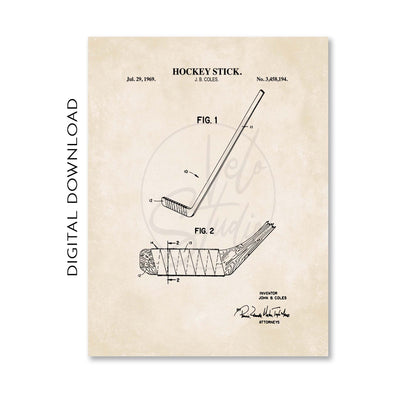 Hockey Stick Patent Wall Art - PRINTABLE DIGITAL DOWNLOAD