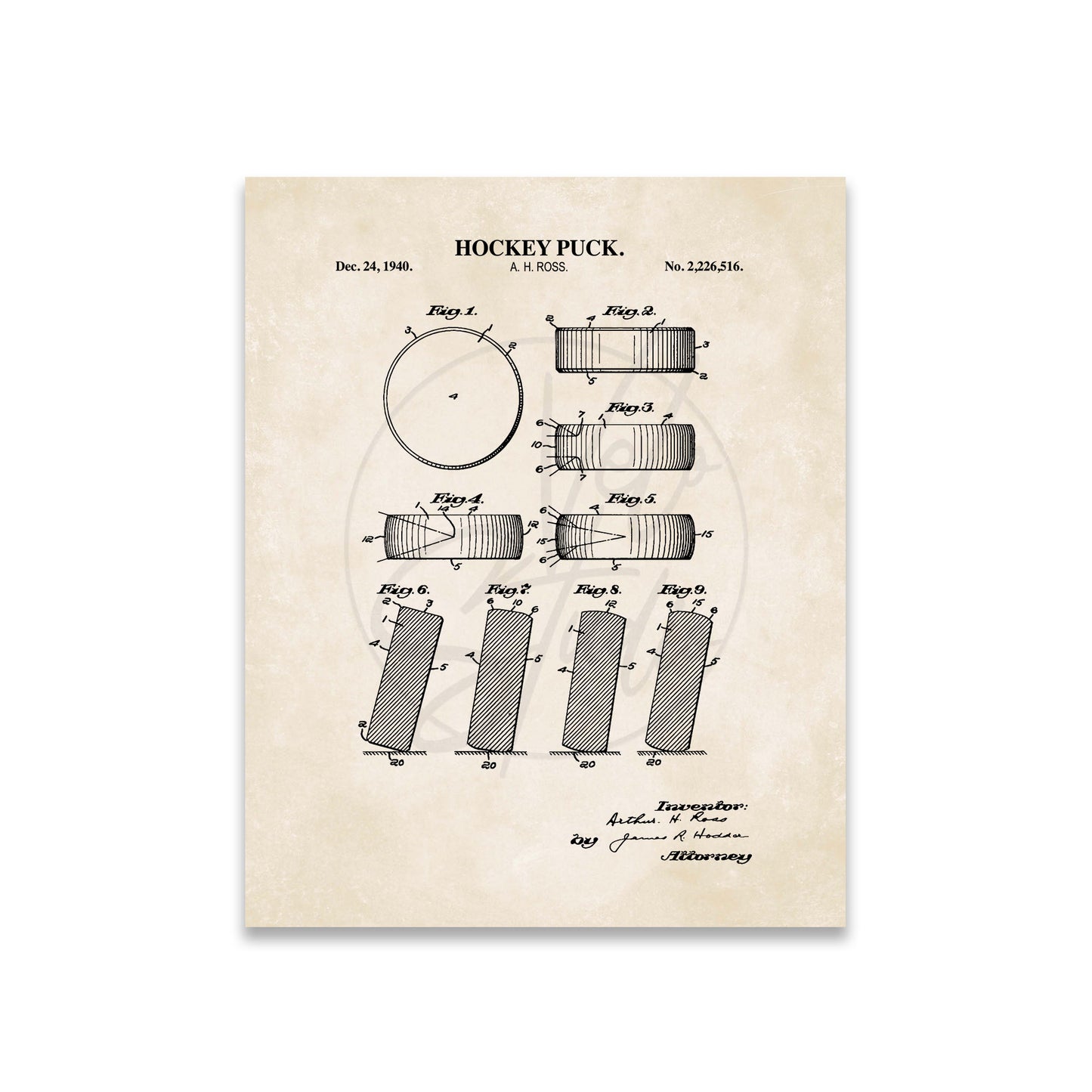 Hockey Puck Patent Wall Art  - Ready to Frame Print