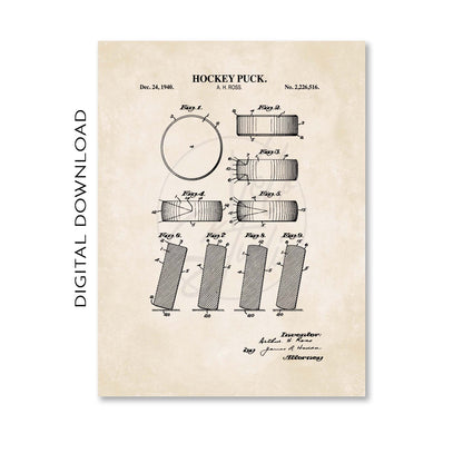 Hockey Puck Patent Wall Art - PRINTABLE DIGITAL DOWNLOAD
