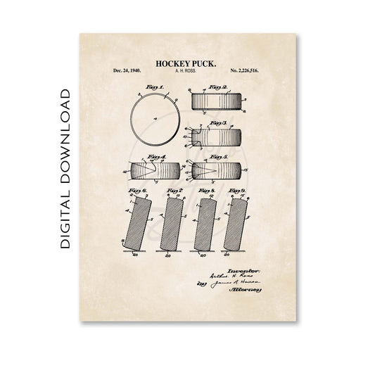 Hockey Puck Patent Wall Art - PRINTABLE DIGITAL DOWNLOAD