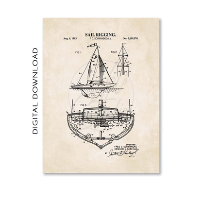 Sail Rigging Patent Wall Art - Nautical Coastal Print - PRINTABLE DIGITAL DOWNLOAD