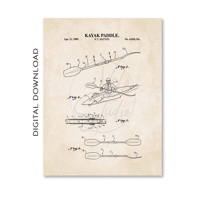 Kayak Paddle Patent Wall Art - Vintage Nautical Coastal Print - PRINTABLE DIGITAL DOWNLOAD