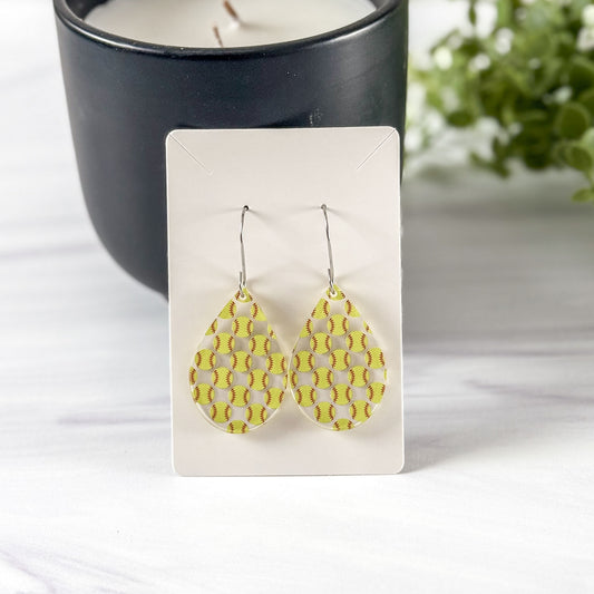 Softball Teardrop Earrings - Dangle Game Day Earrings
