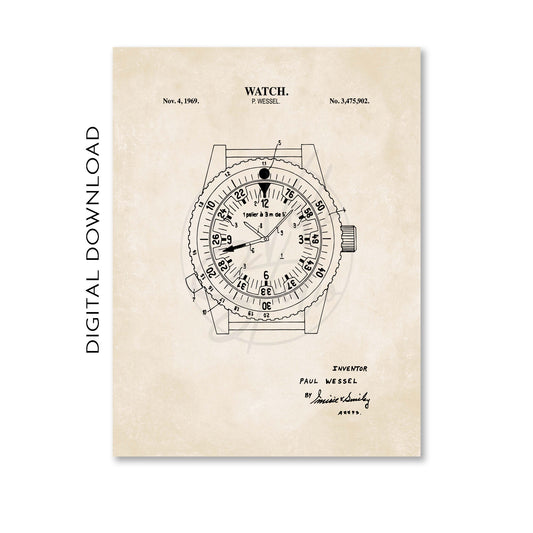 Watch Patent Wall Art Print -  DIGITAL DOWNLOAD
