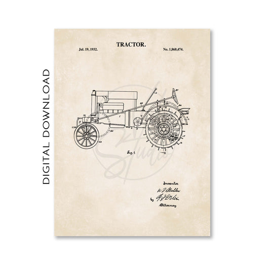 Antique Tractor Wall Art - 1932 Tractor Patent Art - DIGITAL DOWNLOAD