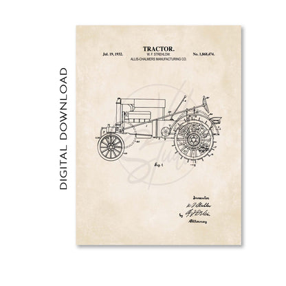 Tractor Wall Art - 1932 Tractor Patent Art - PRINTABLE DIGITAL DOWNLOAD