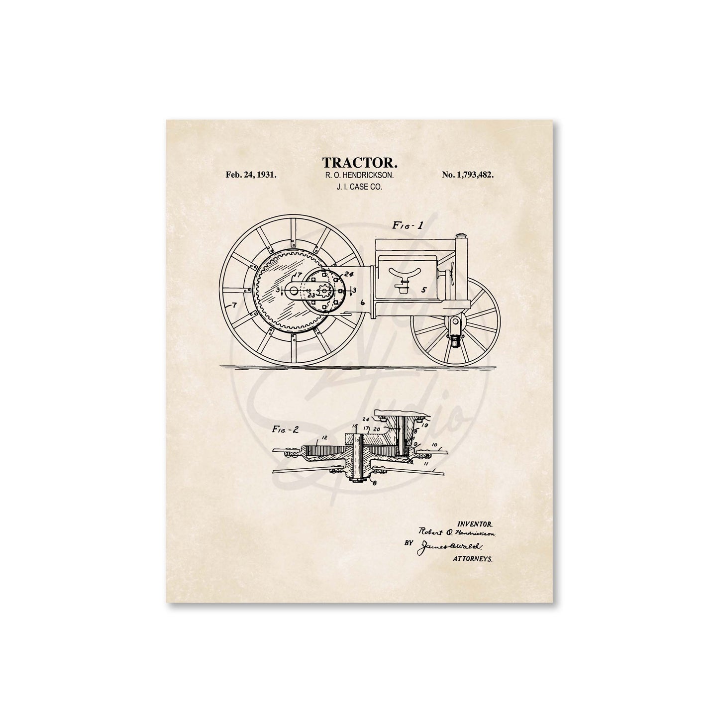Tractor Wall Art - 1931 Tractor Patent Art - Ready to Frame Print