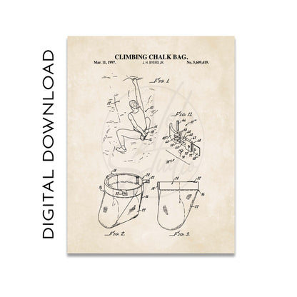 Rock Climbing Wall Art Bundle Set - Climbing Gear Patent Prints - DIGITAL DOWNLOAD