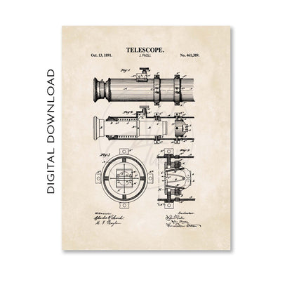 Telescope Patent Wall Art - Vintage Nautical Coastal Print - PRINTABLE DIGITAL DOWNLOAD