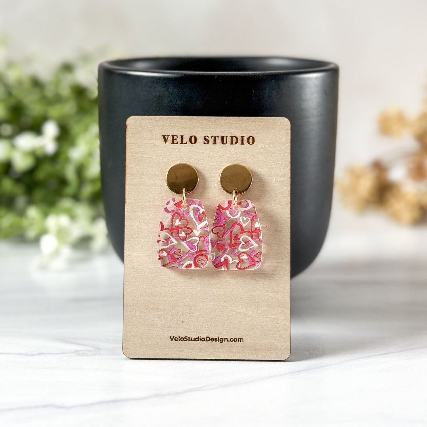 Whimsical Valentine Heart Rectangle Dangle Earrings