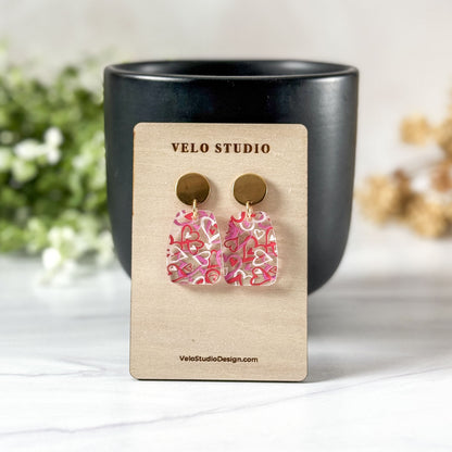 Whimsical Valentine Heart Rectangle Dangle Earrings