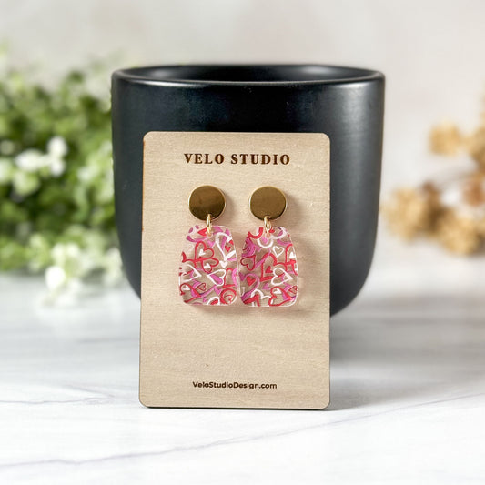 Whimsical Valentine Heart Rectangle Dangle Earrings