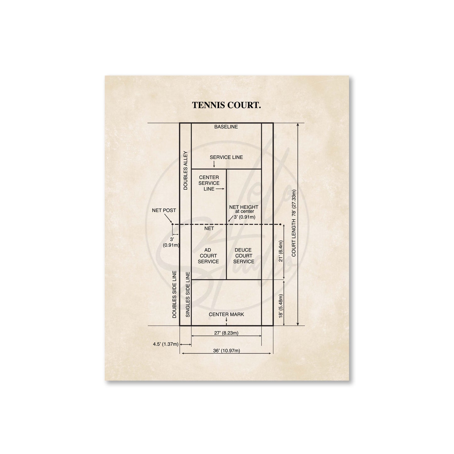 Tennis Court Wall Art - Ready to Frame Minimalist Sports Decor