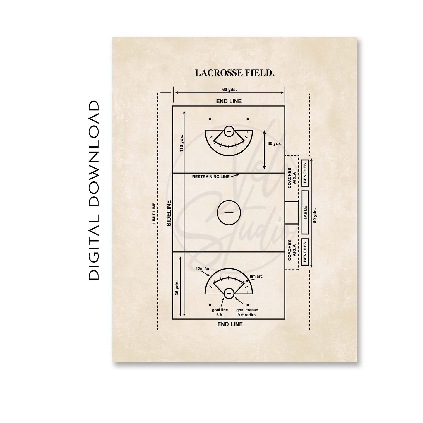 Lacrosse Field Poster - Women's Lacrosse Field - PRINTABLE DIGITAL DOWNLOAD