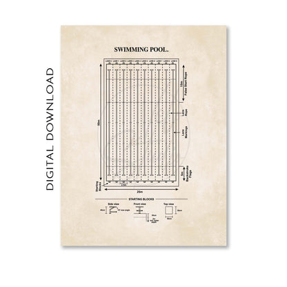 Swimming Pool Diagram Wall Art - PRINTABLE DIGITAL DOWNLOAD