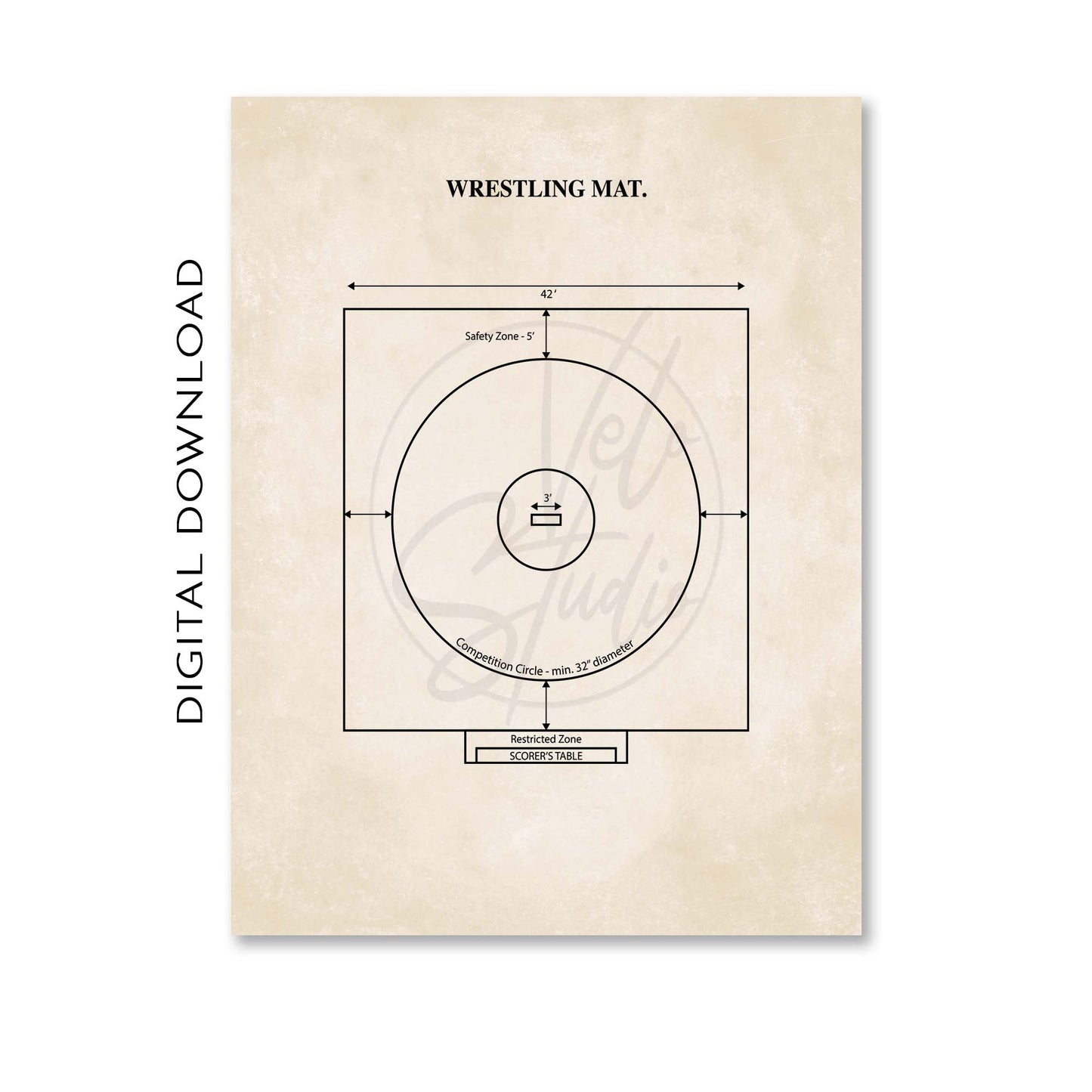 Wrestling Mat Diagram Wall Art - PRINTABLE DIGITAL DOWNLOAD