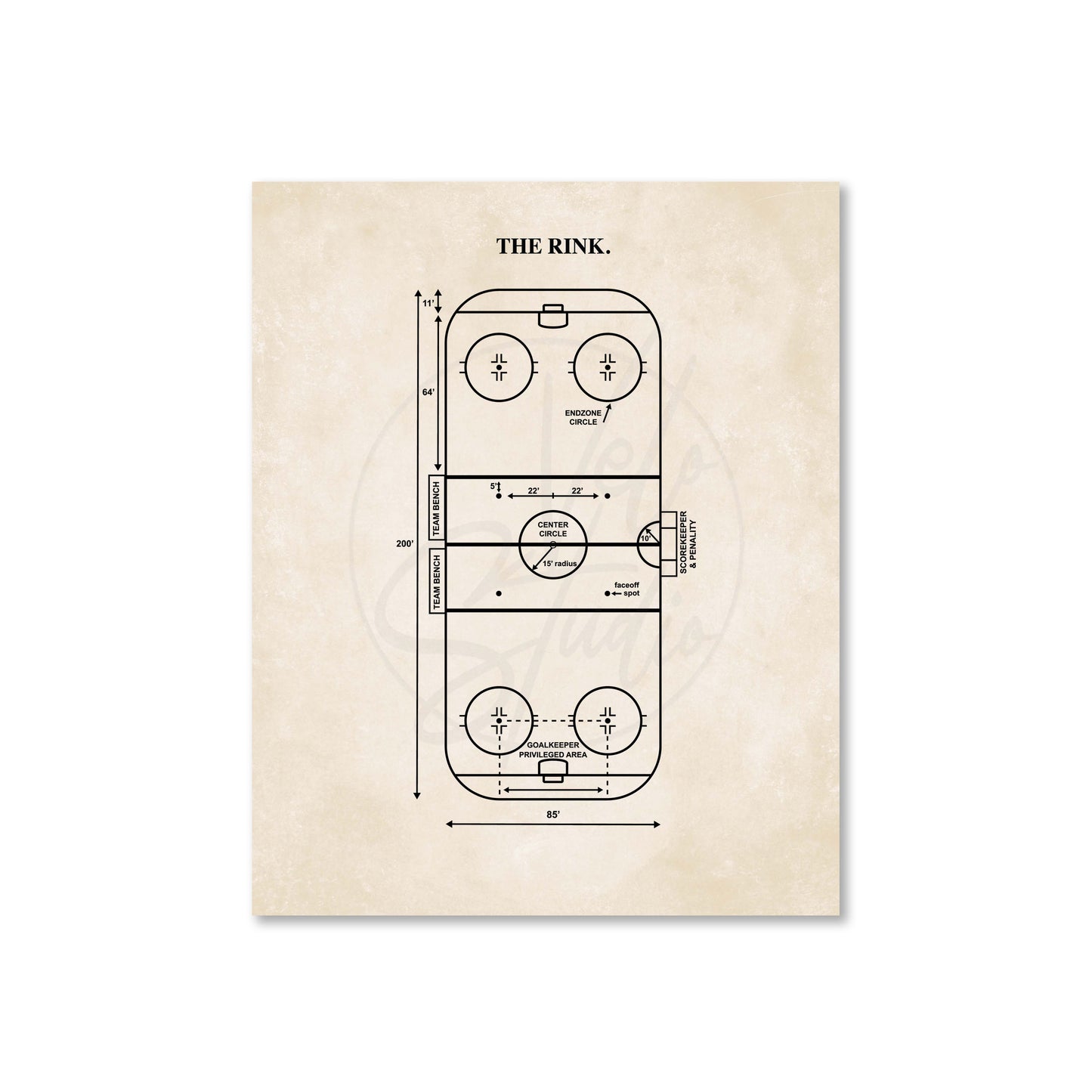 Hockey rink diagram on a beige background