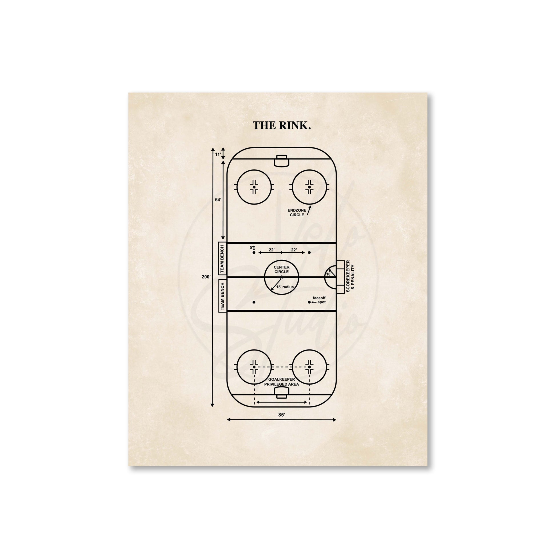 Hockey rink diagram on a beige background