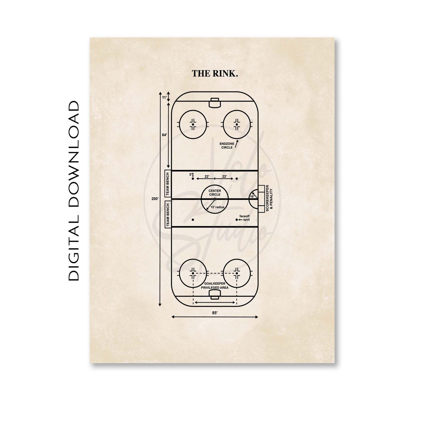 Hockey Rink Diagram Wall Art - PRINTABLE DIGITAL DOWNLOAD