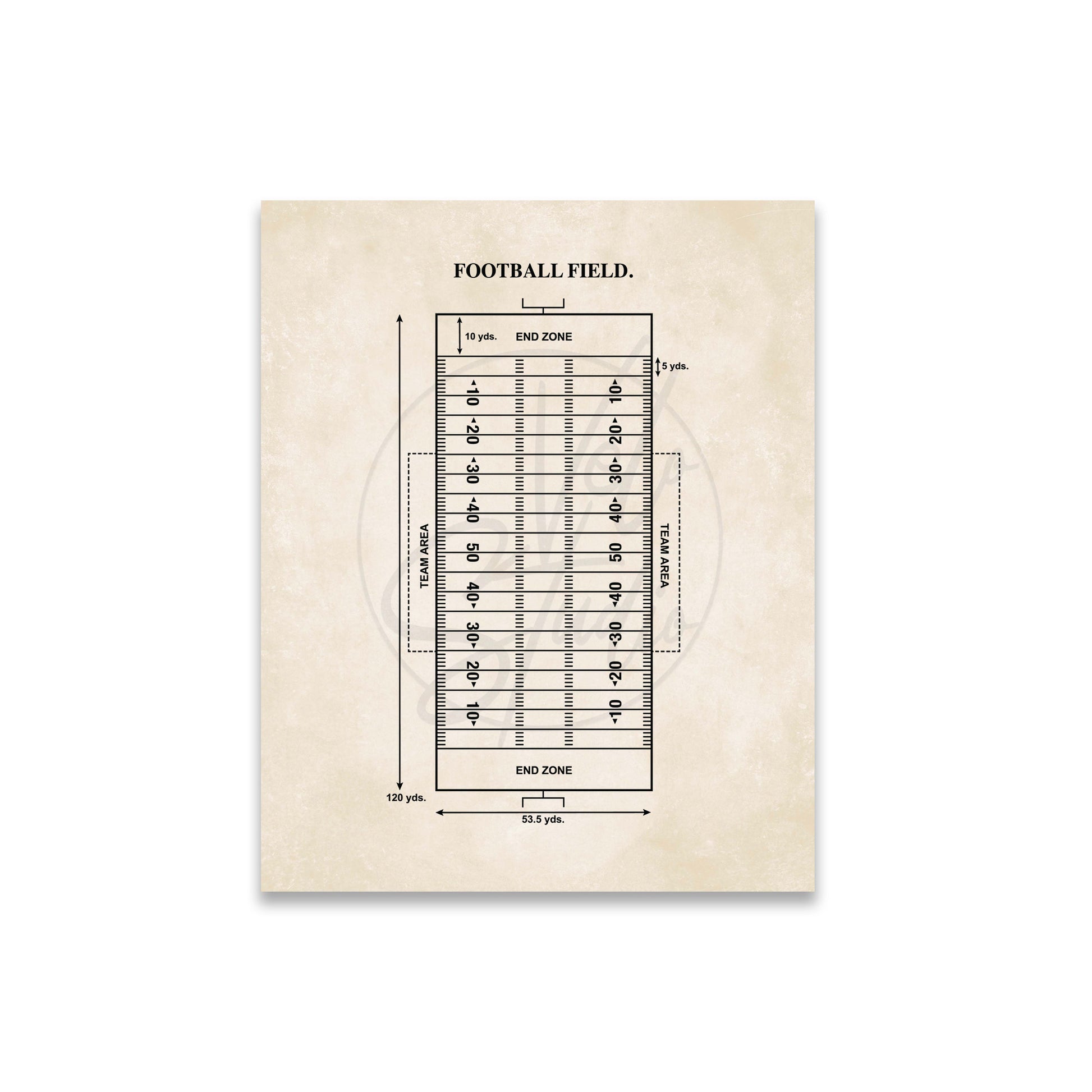 Diagram of a football field on a beige background