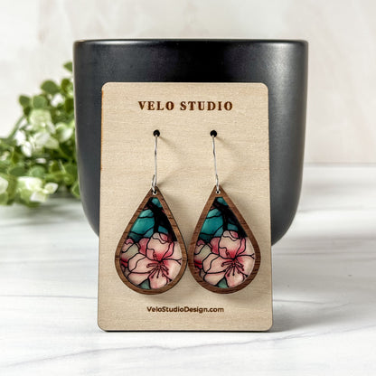 Cherry Blossom Faux Stained Glass Earrings