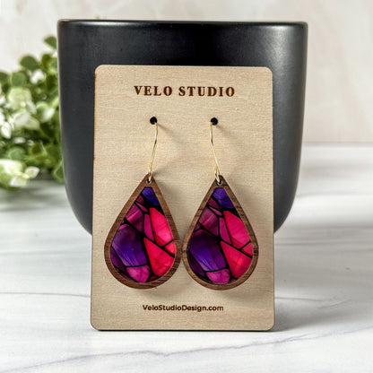 Pink & Purple Mosaic Faux Stained Glass Earrings
