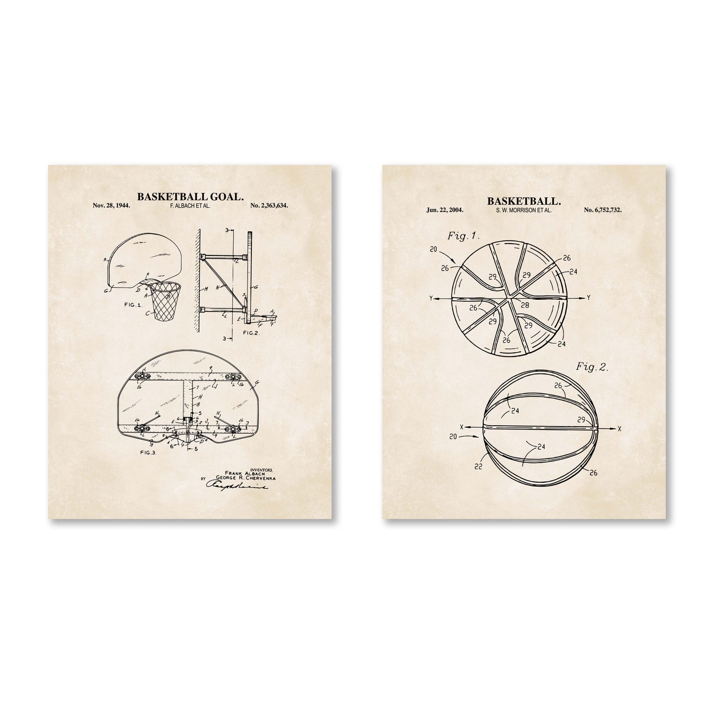 Basketball Patent Wall Art - Set of 2 Ready to Frame Prints