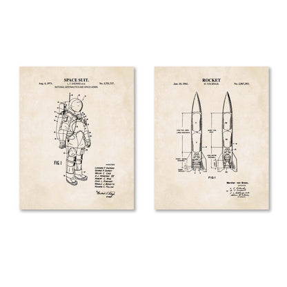 Space Patent Print Set - Rocket & Space Suit Wall Art - Ready to Frame Prints