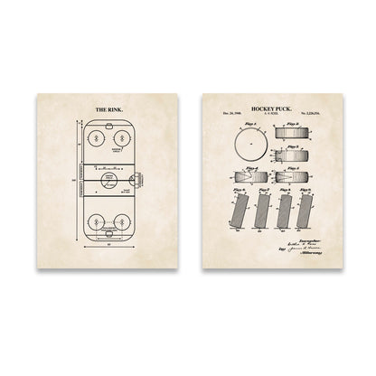 Hockey Wall Art Set - Puck Patent & Rink Diagram - Ready to Frame Prints
