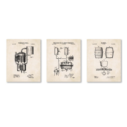 Whiskey Bourbon Patent Wall Art - Set of 3 Physical Prints