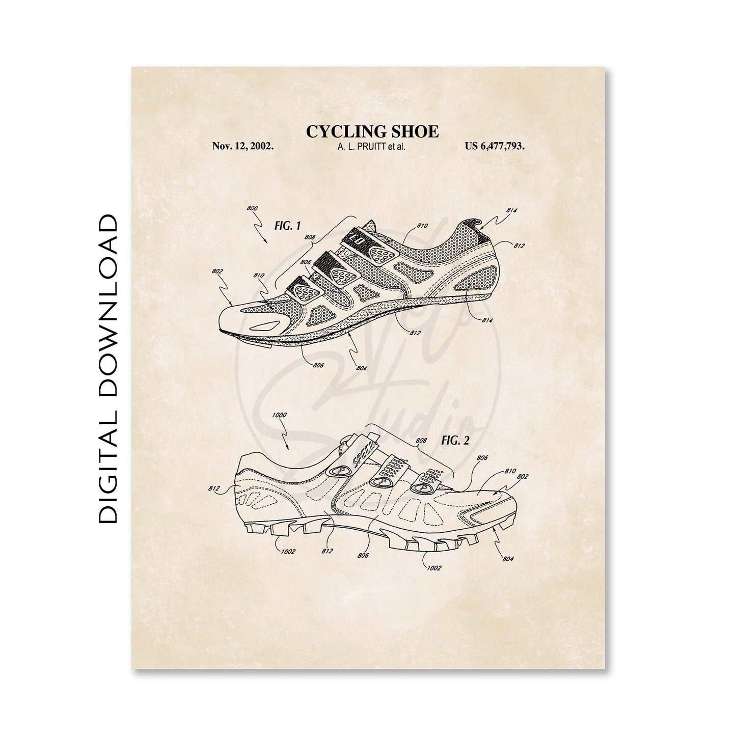 Mountain Bike Wall Art Set - Bike Frame, Helmet and Cycling Shoe Patent Prints - DIGITAL DOWNLOAD