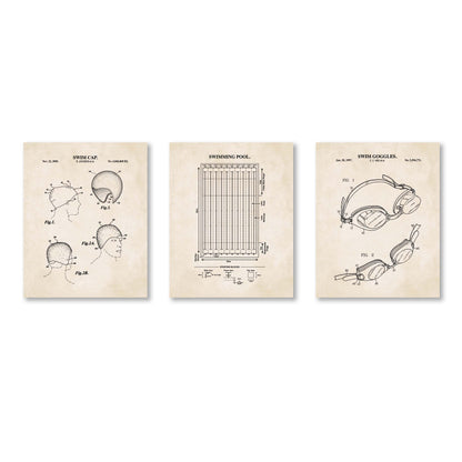 Three vintage-style patent posters on a white background