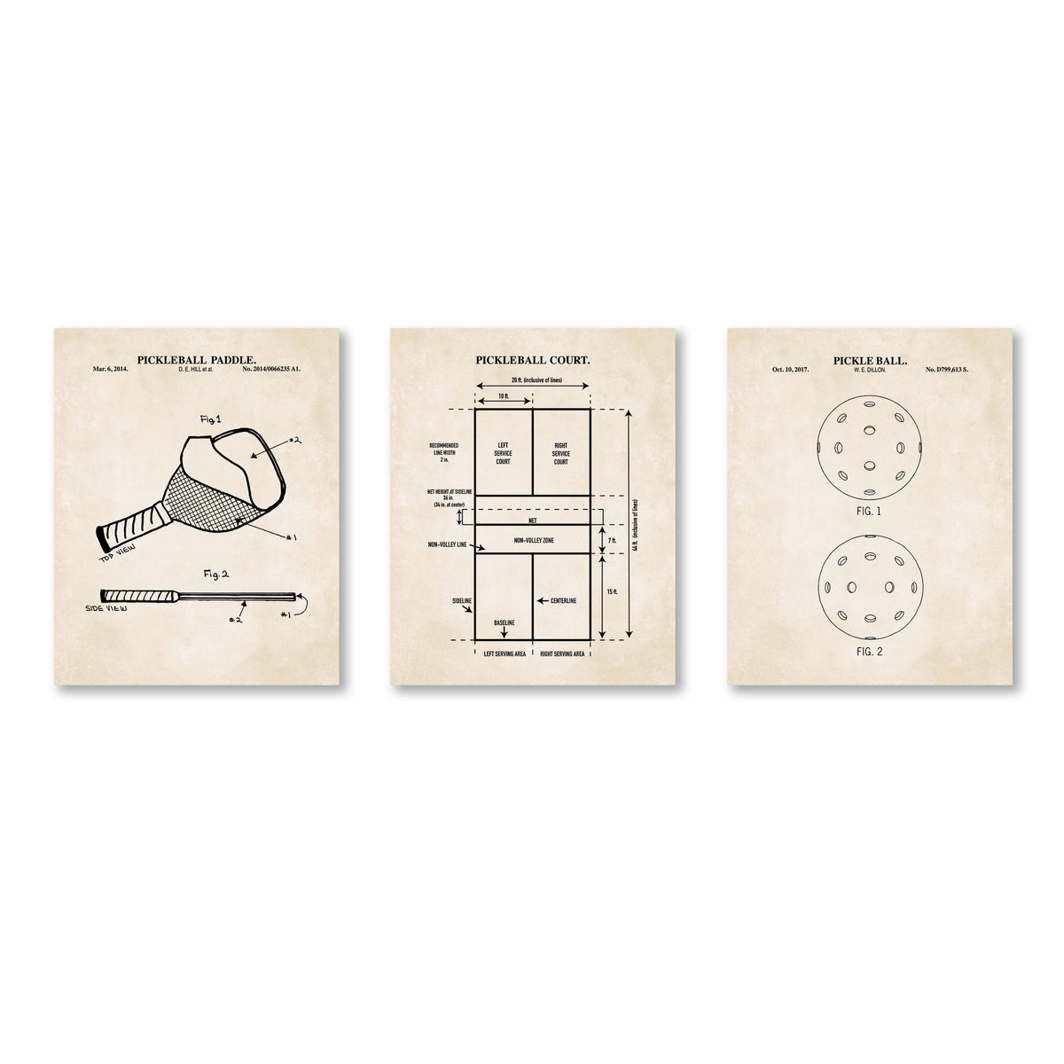 Pickleball Patent Print Wall Art - Set of 3 Ready to Frame Prints