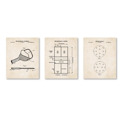 Pickleball Patent Print Wall Art - Set of 3 Ready to Frame Prints