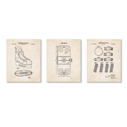 Hockey Wall Art Set - Skate, Puck & Rink - Ready to Frame Prints
