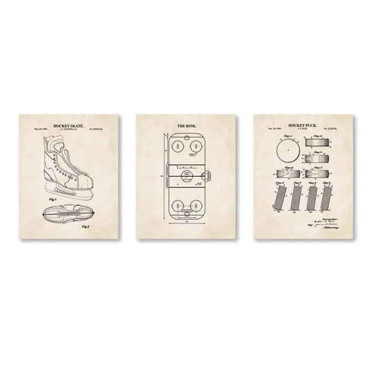 Hockey Wall Art Set - Skate, Puck & Rink - Ready to Frame Prints